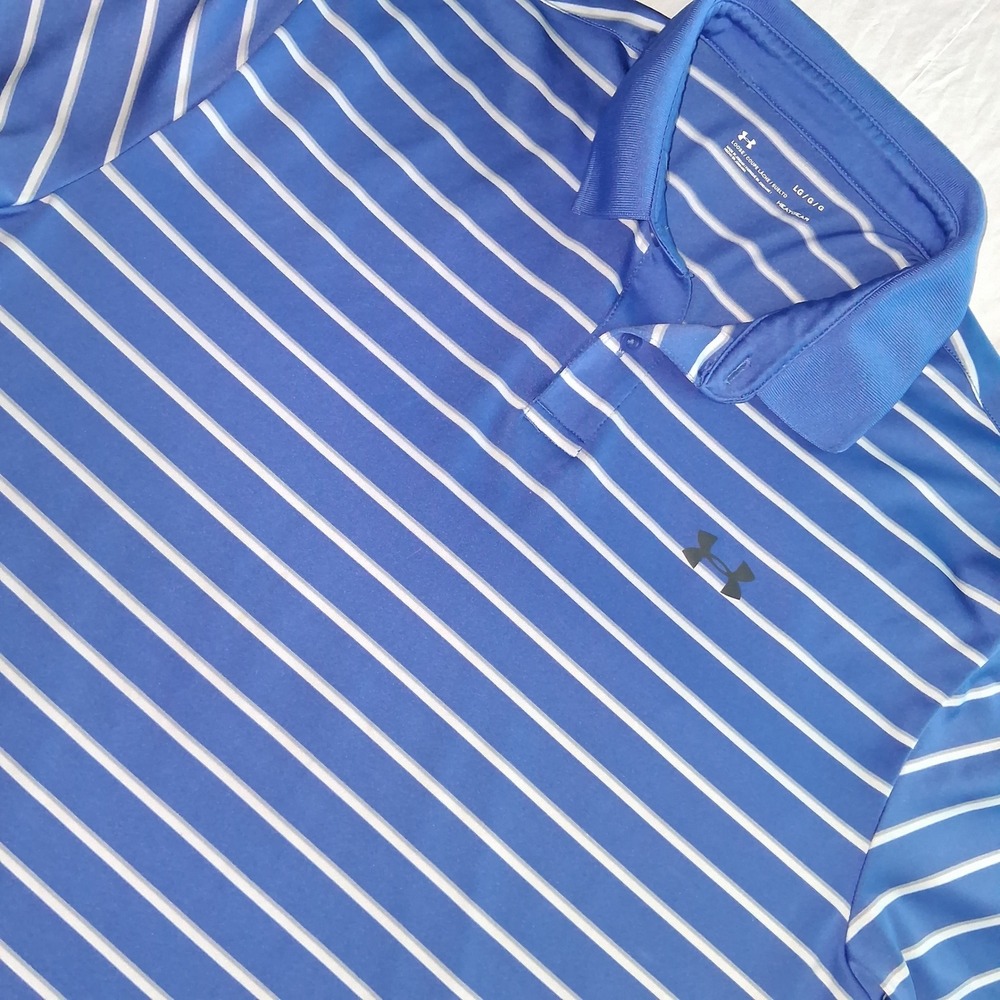 Under Armour Men's Golf Polo Shirt Blue White Stripe Performance Polo L G/G